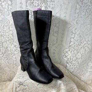 White Stag Black Leather Knee-High Square Toe Boots – Size 9